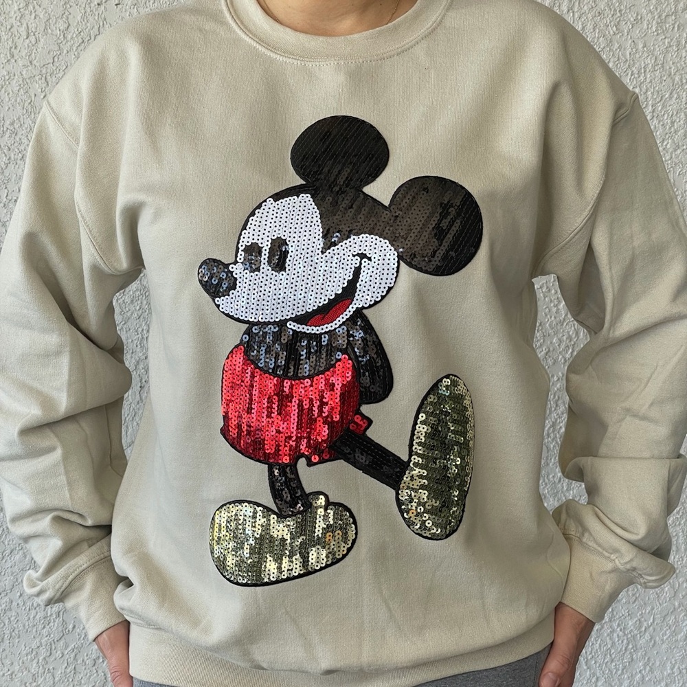 Mickey Mouse Sequin Sweatshirt, Disney Ironed Sequin Patchwork, Disney Mickey